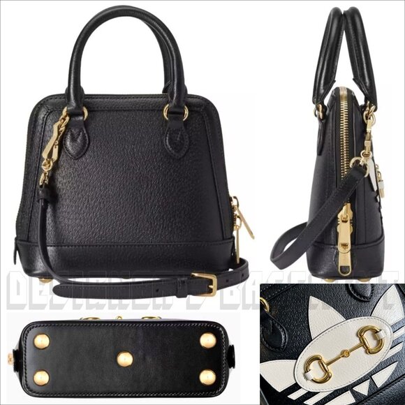 GUCCI black Leather Adidas X Gucci 1955 gold Horsebit Web Trefoil Mini Bag+box๐ - Picture 5 of 12